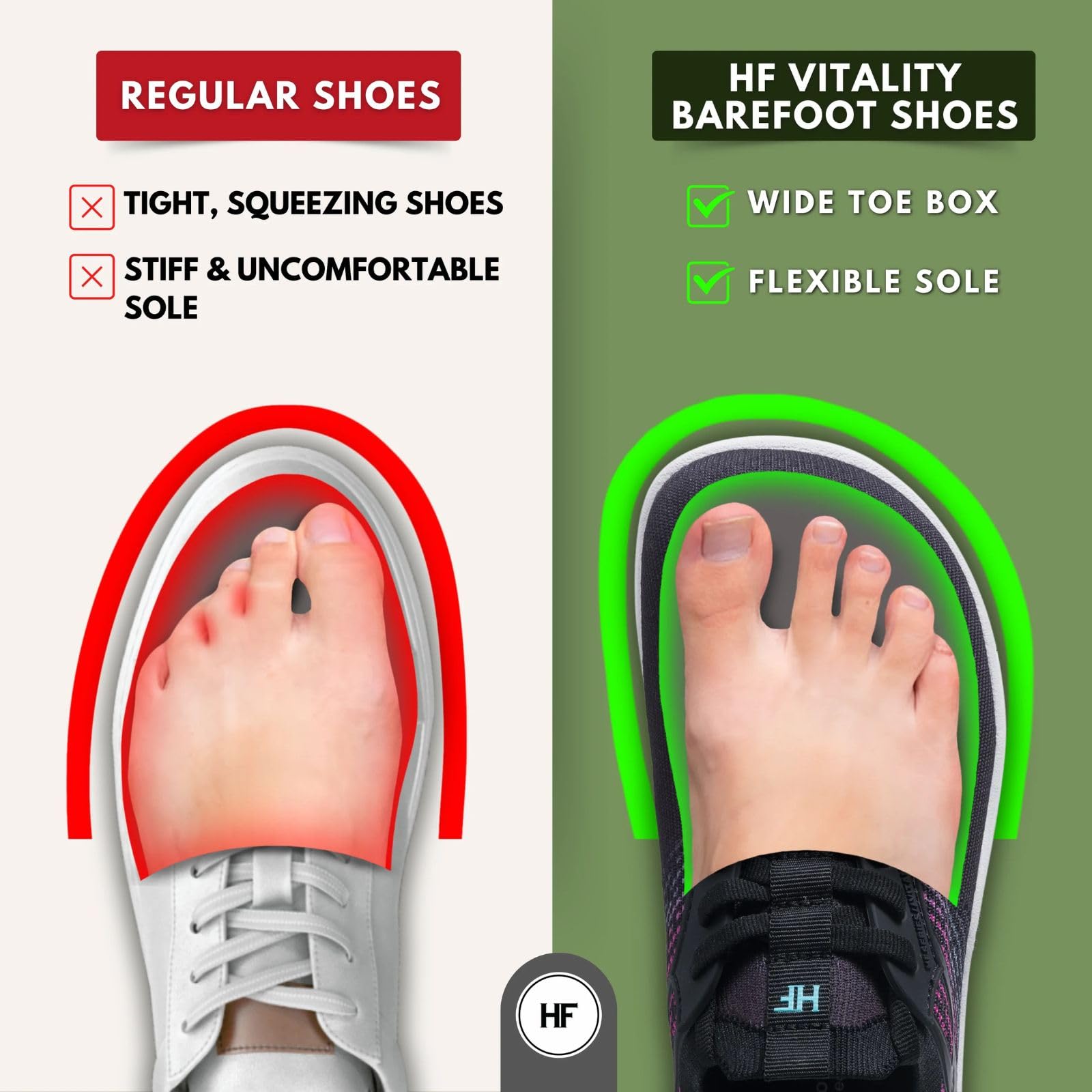 HF Vitality Healthy Ergonomic Barefoot Shoes - Zero Drop Sole, Wide Toe Box for Natural Toe Splay | Lightweight & Breathable Walking Sneakers for Men & Women | Perfect for Outdoor Running, Hiking & Everyday Comfort