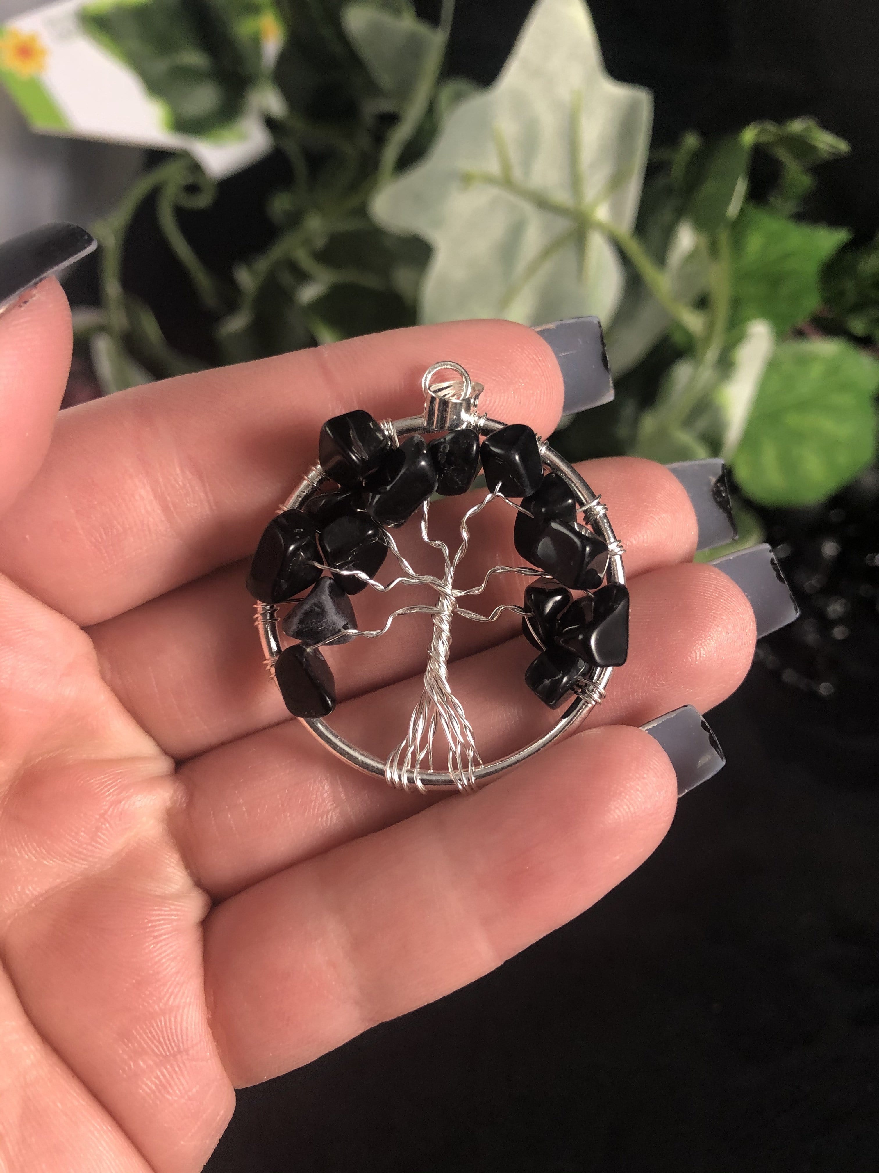 Natural Black Agate Tree of Life Pendant Necklace - Handcrafted Spiritual Jewelry for Women & Men - Perfect for Meditation, Yoga & Gift Giving