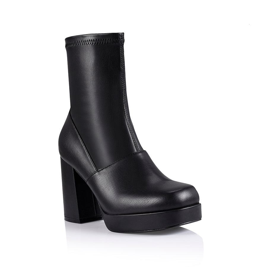 Avril Platform Ankle Boots for Women - Black Stretch Comfortable Heeled Booties for Fall & Winter | Casual Outfits, Office Wear, Night Out