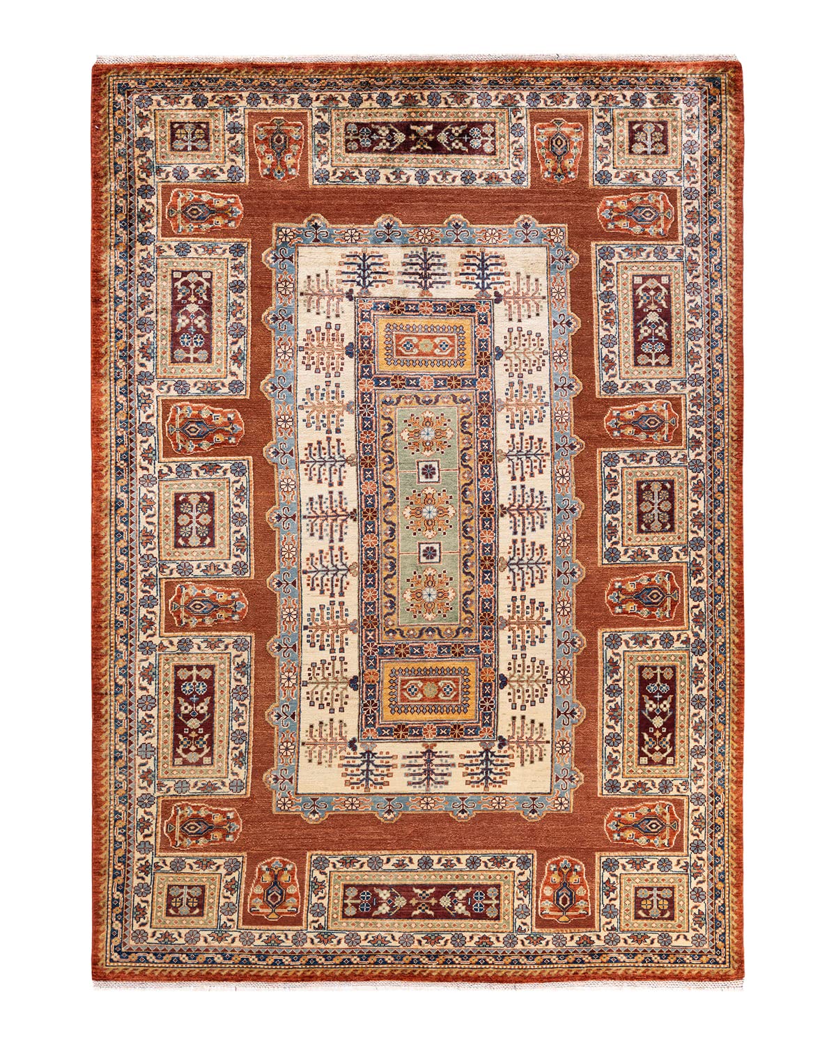 Handmade Bohemian Tribal Orange Wool Area Rug 8x10 - Unique Hand-Knotted Solo Rugs for Living Room, Bedroom & Boho Home Decor