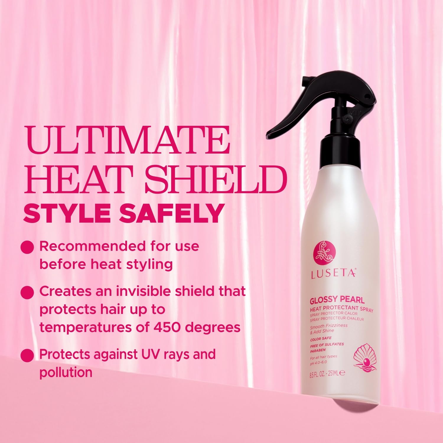 Luseta Glossy Pearl Shampoo & Conditioner Set with Heat Protectant Spray - Repair & Shine Treatment for Damaged Hair - Salon Quality Hair Care for Dry, Frizzy & Color-Treated Hair - Perfect for Daily Use & Styling Protection