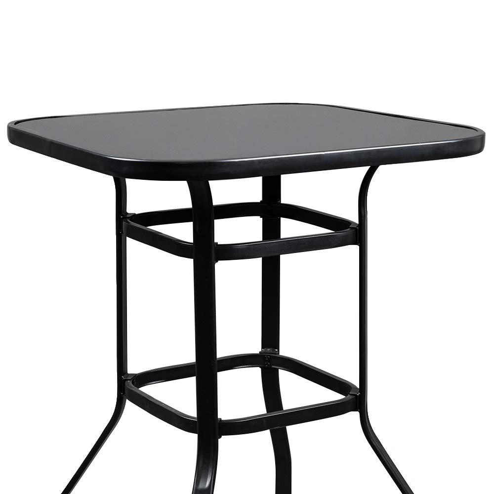Black Wrought Iron Glass High Bar Table - Easy to Assemble Patio Dining Set for Outdoor, Garden, Deck, and Poolside Entertaining