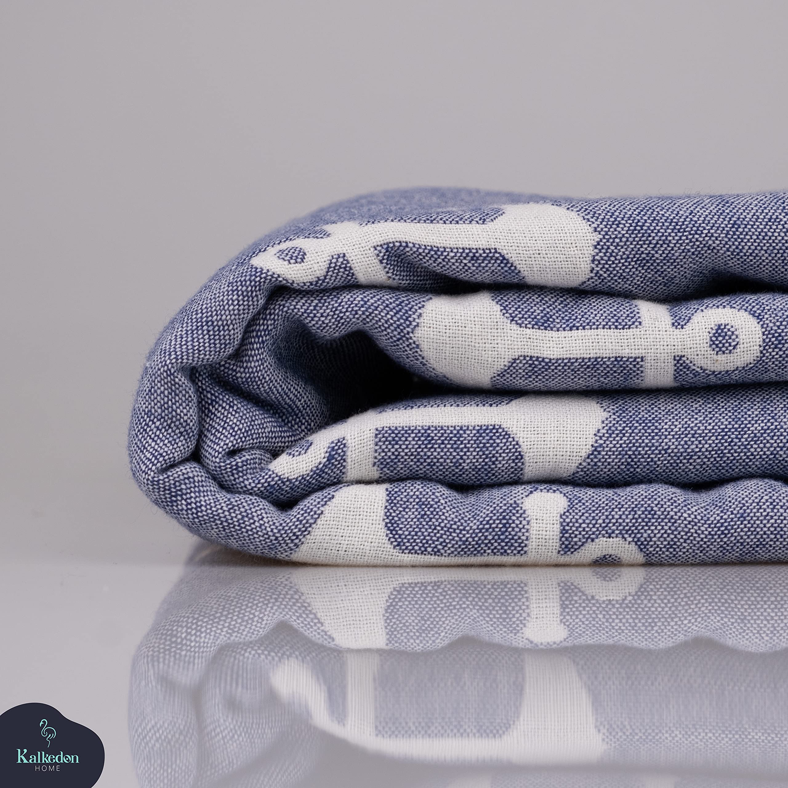 Double Sided Anchor Sand Free Beach Towel - Premium Organic Turkish Cotton Sarong & Peshtemal for Beach, Pool, Bath & Travel - Soft Quick Dry Blanket in White & Blue