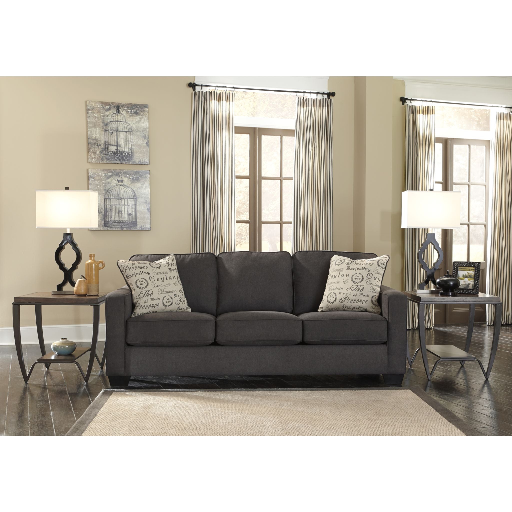 Alenya Modern Sofa - Charcoal Gray Upholstered Couch for Living Room, Lounge & Office - Comfortable 3-Seater with Sturdy Wooden Legs
