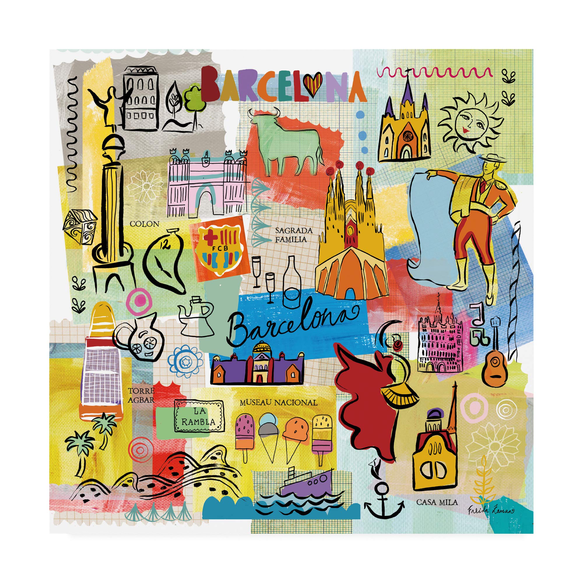 Trademark Fine Art 18x18 Global Travel IX by Farida Zaman - Stunning Wall Art for Home & Office Decor, Perfect for Travel Lovers & Interior Design