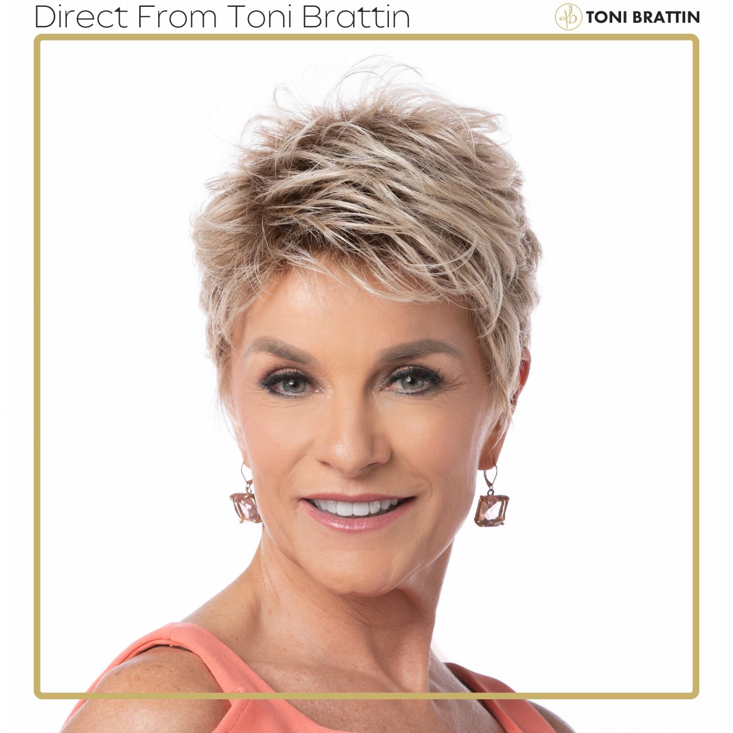 Toni Brattin Infinity Wig - Short Natural Style Synthetic Hair with Texture & Airy Fringed Bang - Heat-Friendly, Adjustable & Comfortable - Looks & Feels Like Real Hair (Red Blonde, Regular) - Perfect for Daily Wear, Cosplay, and Special Occasions