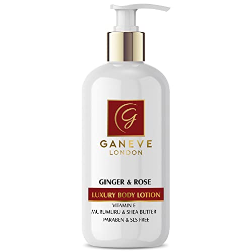 Ganeve London Ginger & Rose Luxury Body Lotion with Vitamin E, Murumuru & Shea Butter - Paraben & SLS Free, 300ml - Hydrating & Nourishing for Dry Skin - Perfect for Daily Moisturizing & Spa Nights