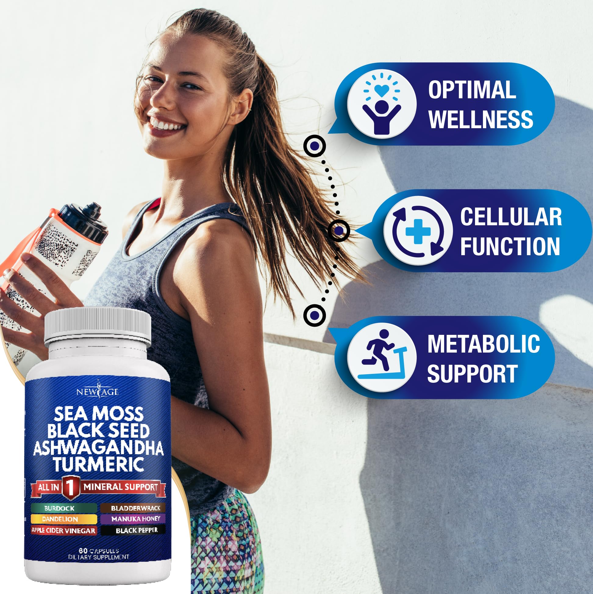 Organic Silica Sea Moss Supplement with Black Seed Oil, Ashwagandha & Turmeric - Immune Support, Joint Health & Detox - Gluten Free, Vegan - Perfect for Smoothies, Teas & Wellness Routines