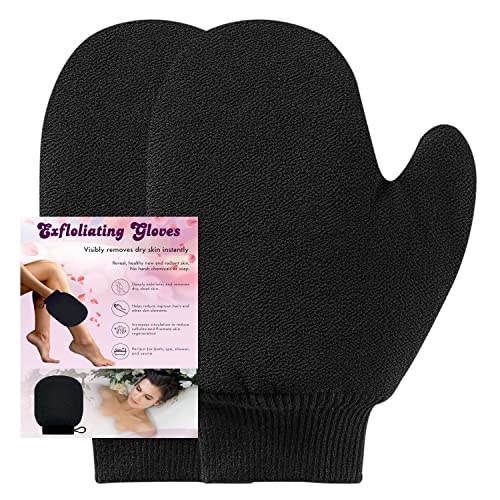 Exfoliating Gloves for Women & Men - Thumb Shape Body Scrub Mitts with Deep Cleansing & Skin Exfoliation - Pack of 2 - Perfect for Shower, Spa & Dry Brushing Routine
