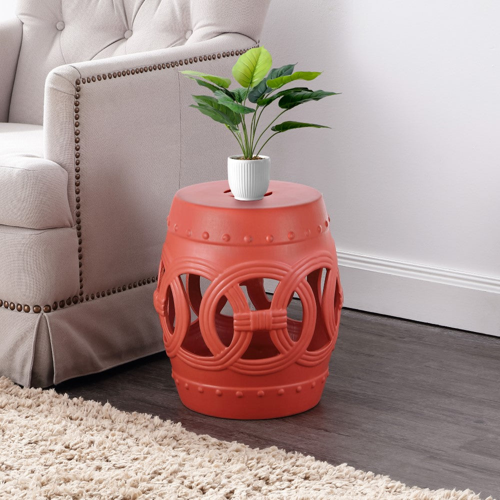 16 Chinese Ceramic Drum Garden Stool - Lucky Coins Decorative Outdoor Seating for Patio, Garden & Porch Decor