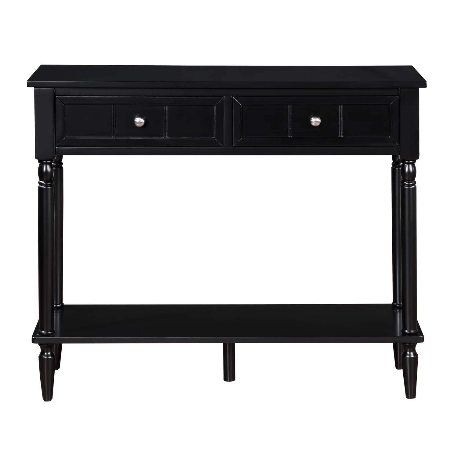 French Country 2-Drawer Hall Table with Shelf - Black Wooden Entryway Console Table for Living Room, Bedroom & Foyer | Rustic Home Decor & Storage Solution