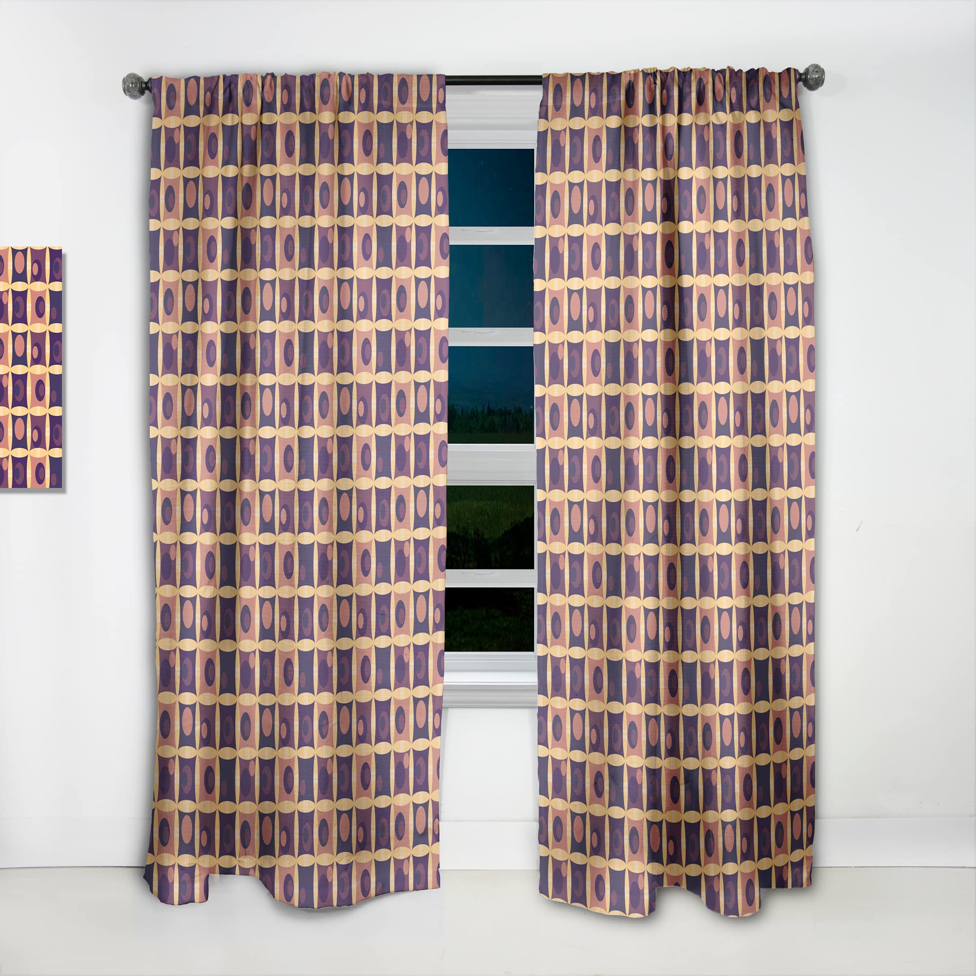 DesignQ Retro Grid Orange Blackout Curtains - Thermal Insulated Single Panel 52x95 Inch - Bedroom & Living Room Window Drapes for Home Decor, Privacy & Light Blocking