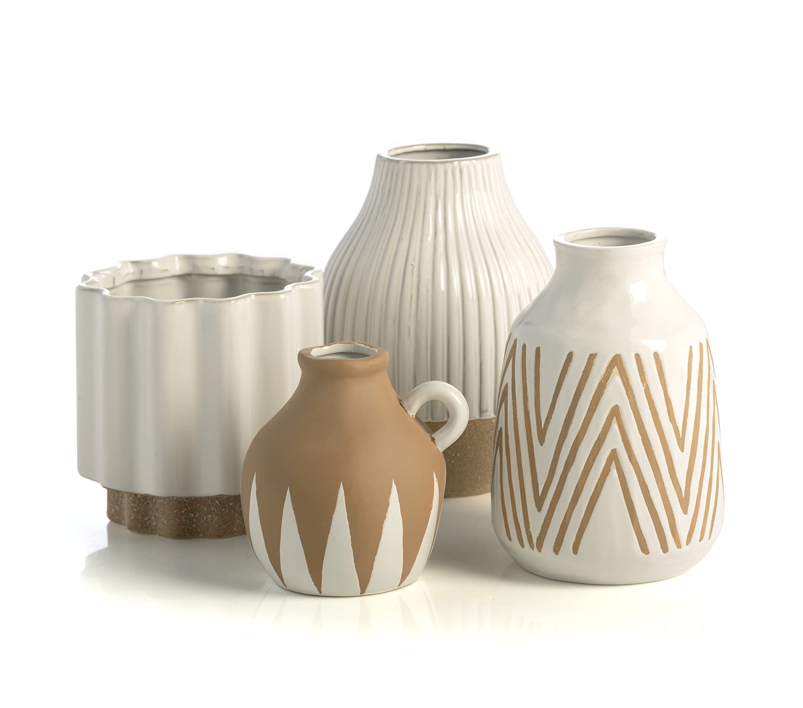 Shiraleah Small Decorative Salinas Jug Vase - Off White Ceramic Pitcher for Home Decor, Farmhouse Style Centerpiece, Perfect for Flowers, Kitchen & Dining Table Decor