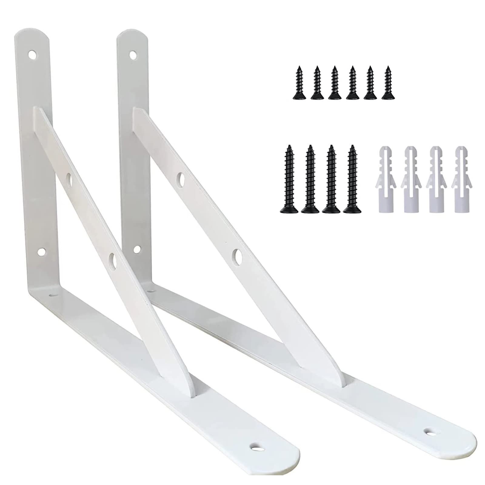 12 Inch Heavy Duty Shelf Brackets - 2 Pack White L Brackets for Floating Shelves, 90 Degree Metal Supports with Screws - Perfect for DIY Home Organization & Wall Mounted Storage Solutions