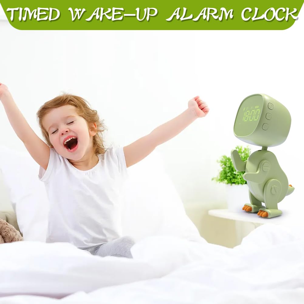 LOMUG Digital Alarm Clock for Kids - Rechargeable Dinosaur Learning Clock with 6 Wake-Up Sounds, Snooze, Night Light, Adjustable Brightness & Volume - Perfect for Boys & Girls Bedrooms, Nursery, or Travel
