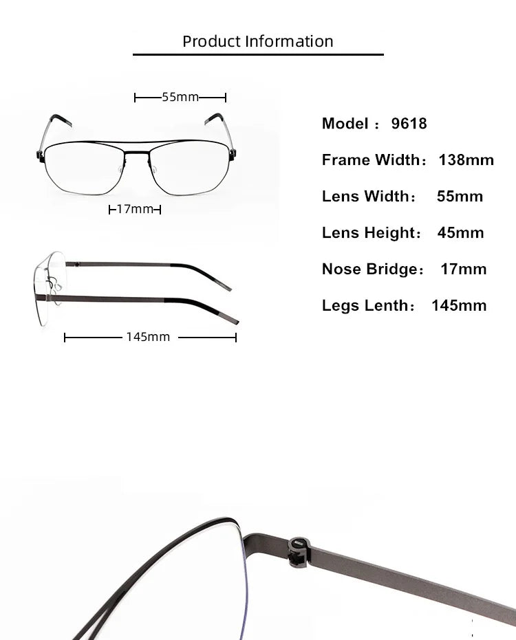 Aimee 9618 Unisex Full Rim Square Double Bridge Titanium Eyeglasses - Lightweight Durable Frames for Work, Reading & Fashion | Men & Women's Stylish Eyewear