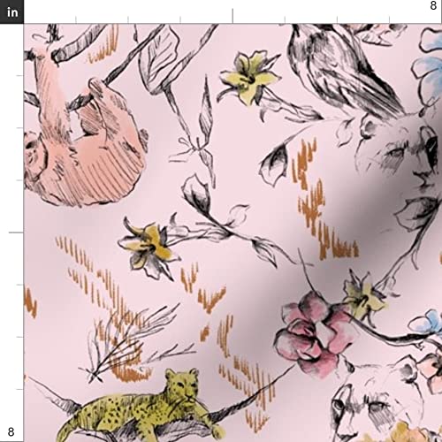 Pink Chinoiserie Monkey Sloth Tiger Cheetah Jungle Tropical Animal Print Minky Fabric - Soft Fat Quarter for Sewing Baby Blankets, Quilt Backing & Plush Toys - Perfect for Nursery Decor, DIY Projects & Home Crafts