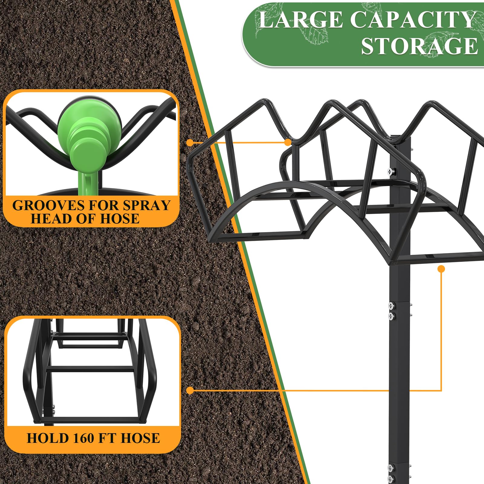 Heavy Duty Garden Hose Holder - Removable Outdoor Hose Storage for 120-Feet Hose - Black Yard & Lawn Hose Organizer - Perfect for Garden, Patio, and Garage Organization