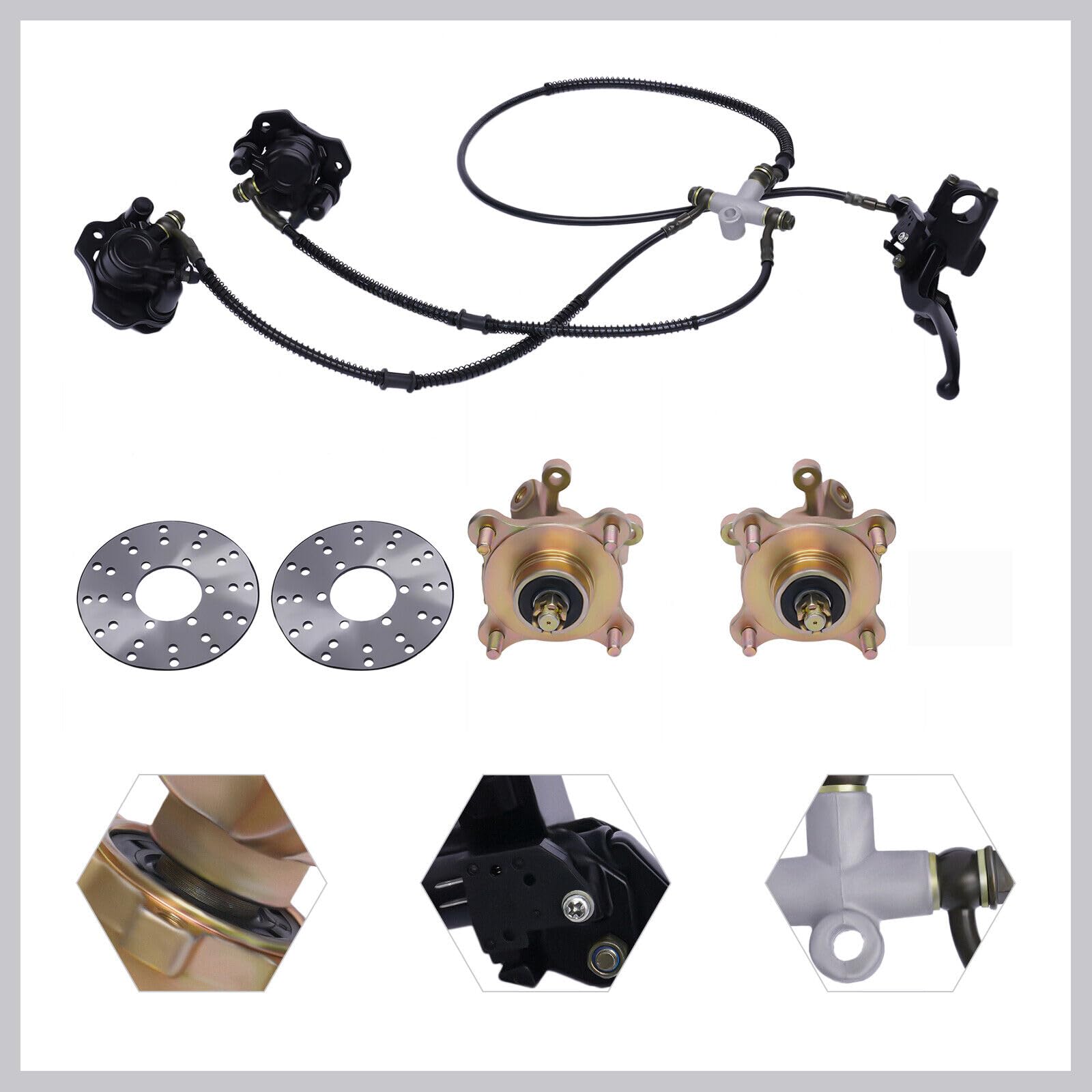125cc-250cc ATV Quad Go Kart Front Wheel Hub Steering Knuckle Spindle Brake Disc Rotor Kit (7PCS Set with Caliper) - Perfect for Off-Roading, Racing & Trail Riding