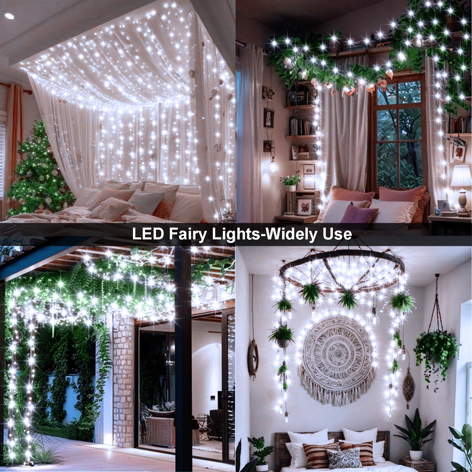 2 Pack 33Ft 100 LED Fairy String Lights Plug in - 8 Modes Timer Dimmable IP68 Waterproof Micro Starry Twinkle Lights for Outdoor, Bedroom, Garden, Christmas, Party & Home Decor (Cool White) - Perfect for Romantic Nights, Holiday Lighting & Backyard Ambiance