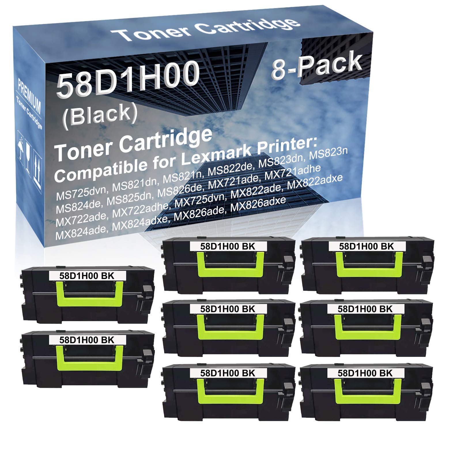 8-Pack High Capacity Compatible Toner Cartridge Replacement for HP 58D1H00 (Black) - Works with MX822ade MX822adxe MX824ade MX824adxe MX826ade MX826adxe - Perfect for Office & Home Printing Needs