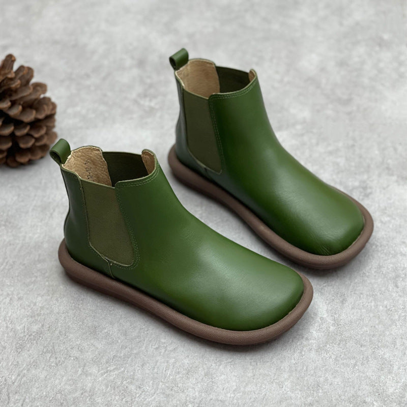 Women's Genuine Leather Flat Ankle Boots - Comfortable Casual Martin Boots for Fall & Winter - Perfect for Daily Wear, Office & Outdoor Activities