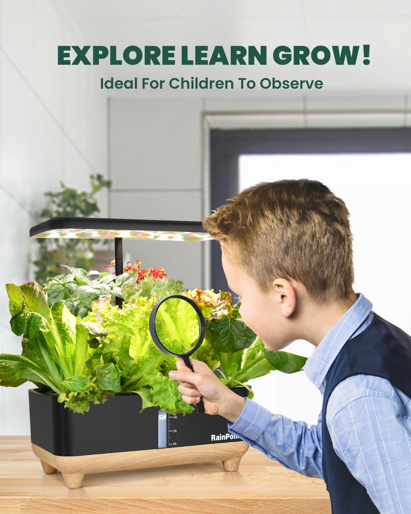 RAINPOINT 13-Pod Indoor Hydroponic Growing System - Smart Herb Garden Kit for Fresh Vegetables, Lettuce & Plants | Perfect for Kitchen, Home Gardening & Urban Farming