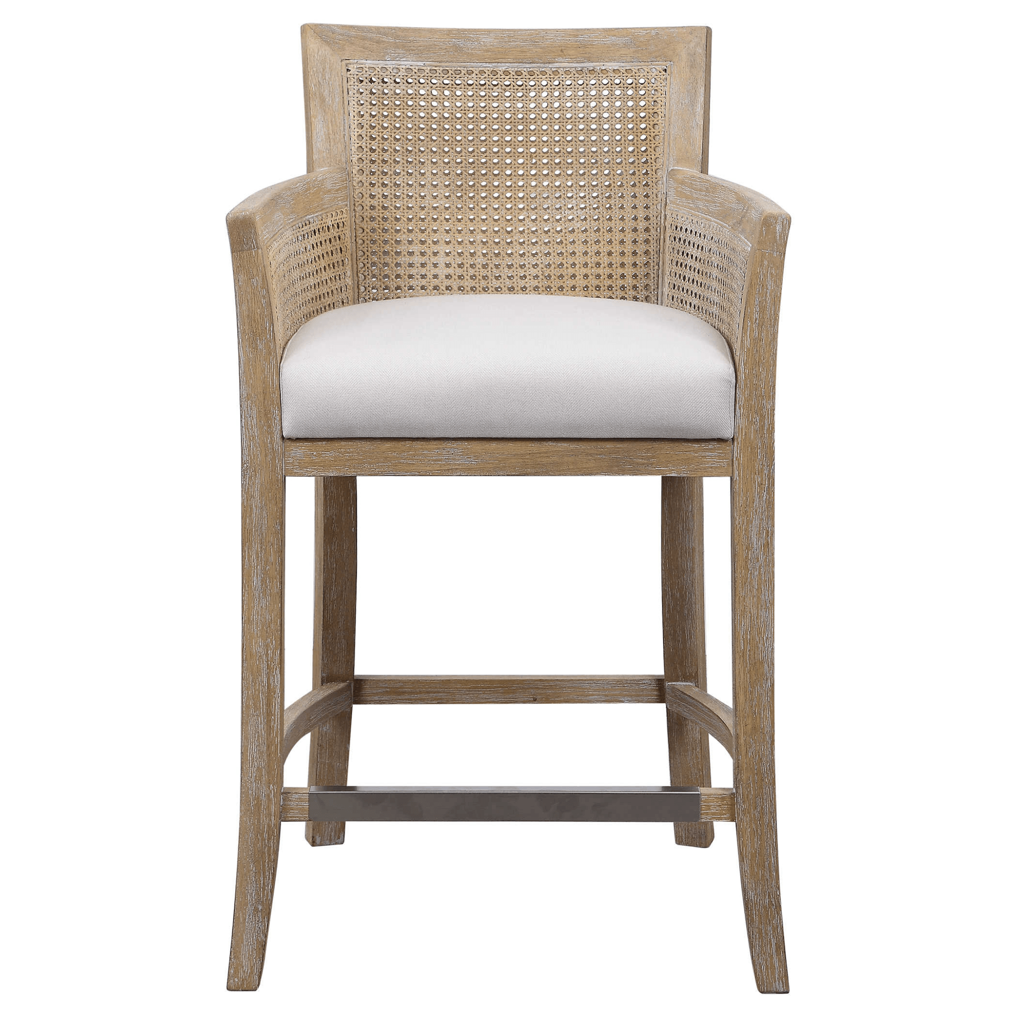 Bleached Sandstone Exposed Hardwood Finish with Cane Counter Stool - Modern Bar Stool for Kitchen Island, Breakfast Nook & Home Decor