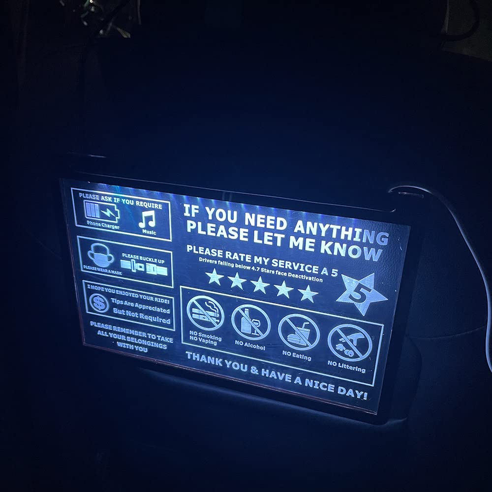 LED Taxi Sign for Rideshare Drivers - Car Headrest Accessories with Backseat LED Display - No Smoking & Tip Sign for Uber/Lyft - 5-Star Rating Booster to Increase Earnings | Perfect for Uber, Lyft & Taxi Drivers to Improve Passenger Experience