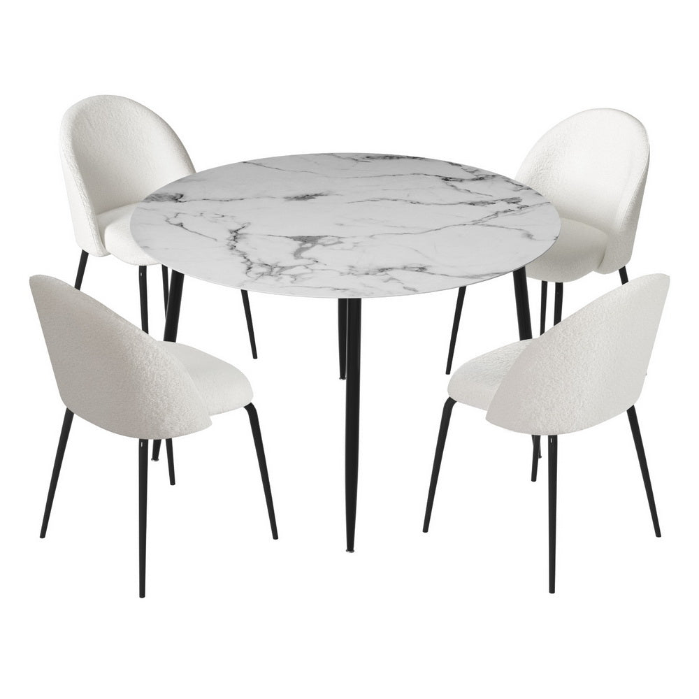 Artiss 5-Piece Dining Table Set with 4 Chairs - White Marble Top Modern Kitchen Table for Small Spaces | Perfect for Breakfast Nook, Apartment Dining, and Family Gatherings