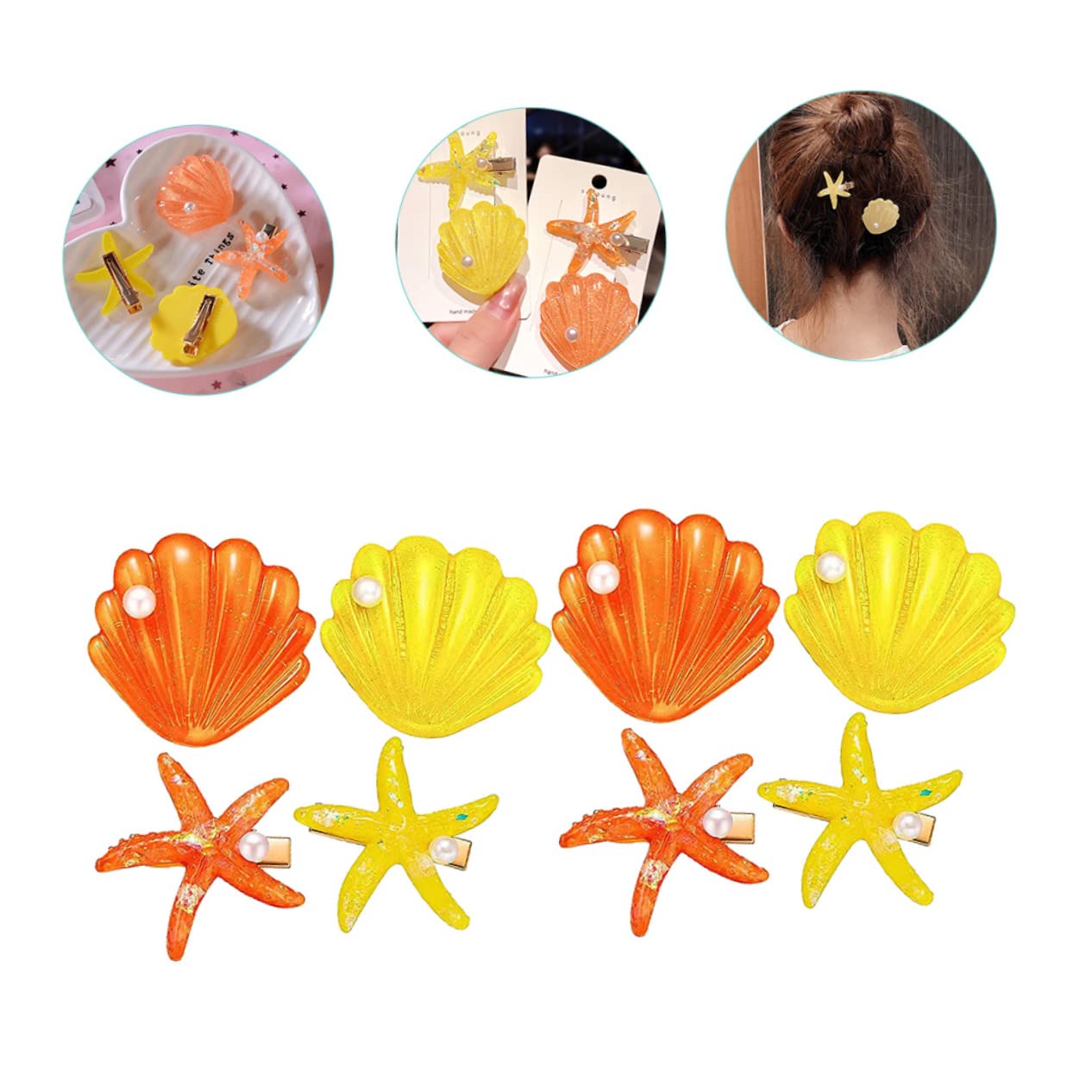Mermaid Hair Clips 4Pcs - Seashell Barrettes for Girls, Styling Accessories for Beach & Party