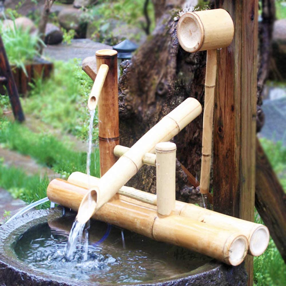 JYCCH Zen Garden Water Fountain - Bamboo Rocking Pump Water Feature for Japanese Garden Decor, Outdoor Landscape Fountain with Waterfall - Perfect for Meditation, Yoga, and Relaxing Backyard Ambiance
