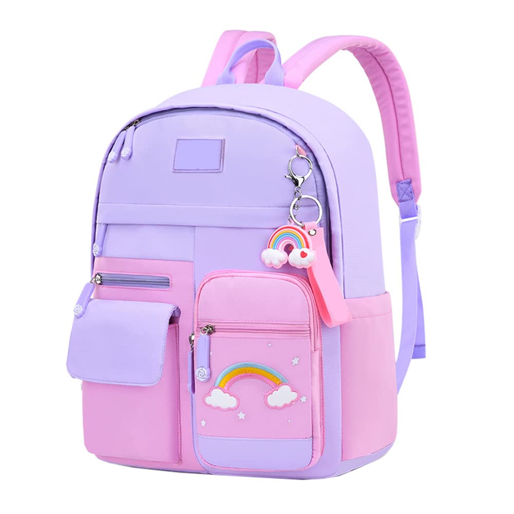 e-youth Cute Rainbow Print Backpack for Girls - Waterproof School Backpack & Lightweight Travel Backpack (Large, Purple) - Perfect for School, College, Hiking & Daily Commute