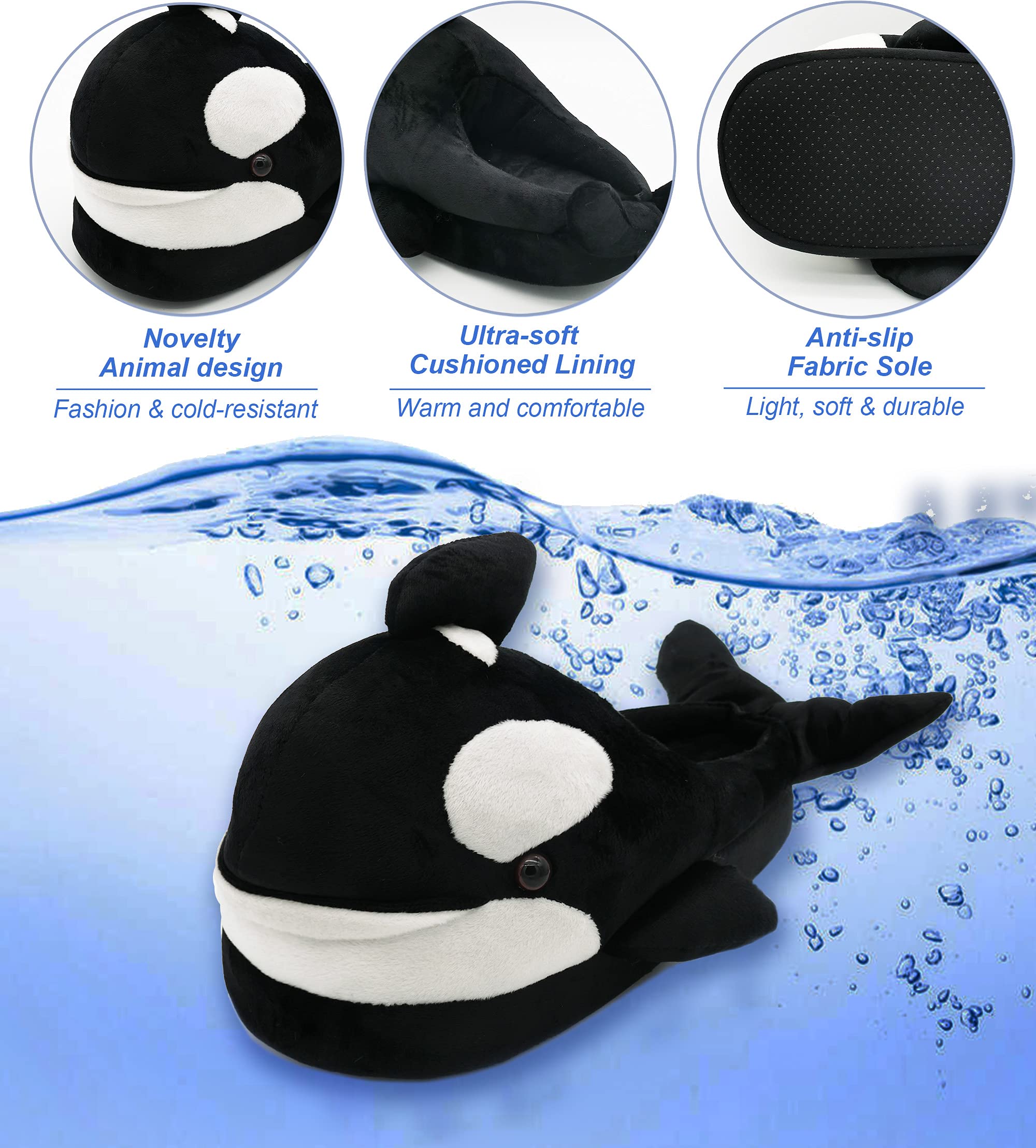 Women's & Men's Fluffy Shark & Whale Animal Slippers - Cozy Novelty Fish Slippers for Indoor Home Comfort, Perfect Gift for Christmas & Winter Relaxation