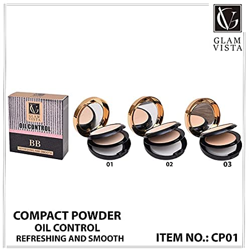 Glam Vista BB Refreshing & Smooth Oil Control Compact Powder (CP-02) - Matte Finish for Oily Skin, Long-Lasting Makeup for Daily Use & Touch-Ups
