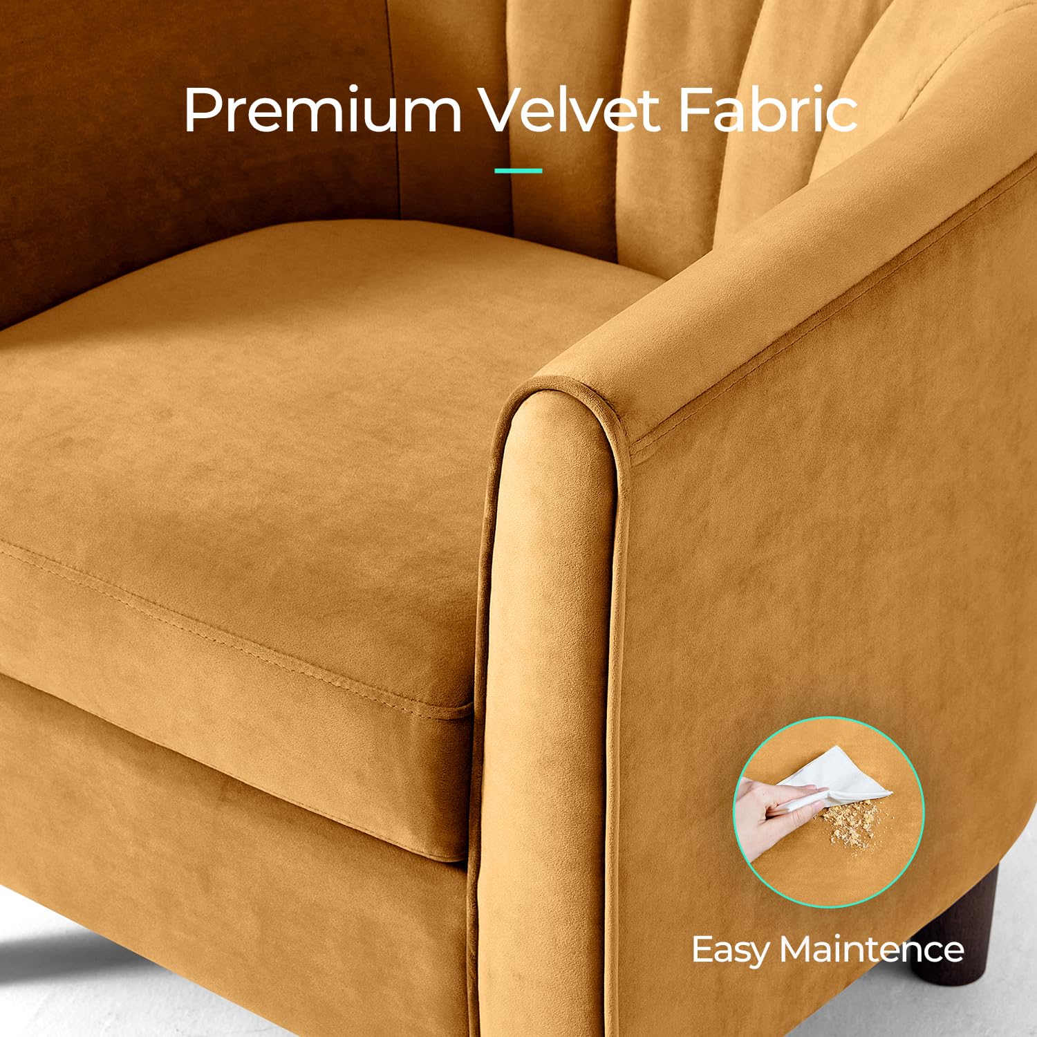 LINSY Modern Velvet Accent Chair with Ottoman - Barrel Style Comfy Armchair with Footrest for Living Room, Bedroom & Reading Room - Round Arms Lounge Chair in Yellow | Perfect for Relaxing, Reading & Home Decor