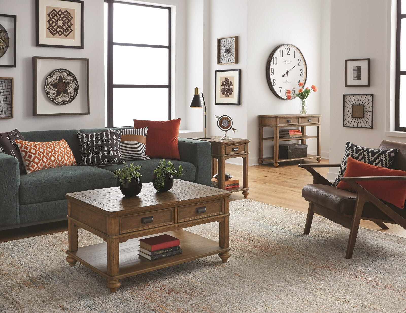 Pecan Cottage Collection Coffee Table and End Table Set - Rustic Wood Side Tables for Living Room, Bedroom, or Office Decor