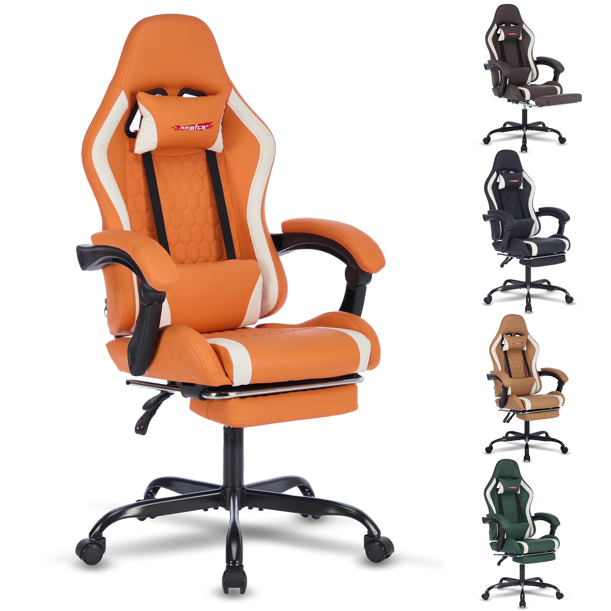 Premium Ergonomic Gaming Chair for Adults - Adjustable Footrest & Lumbar Massage Support, 360° Swivel Reclining Computer Chair with Heavy Duty Base (300LBS Capacity) - Perfect for PC Gaming, Office Work & Home Entertainment (Orange)
