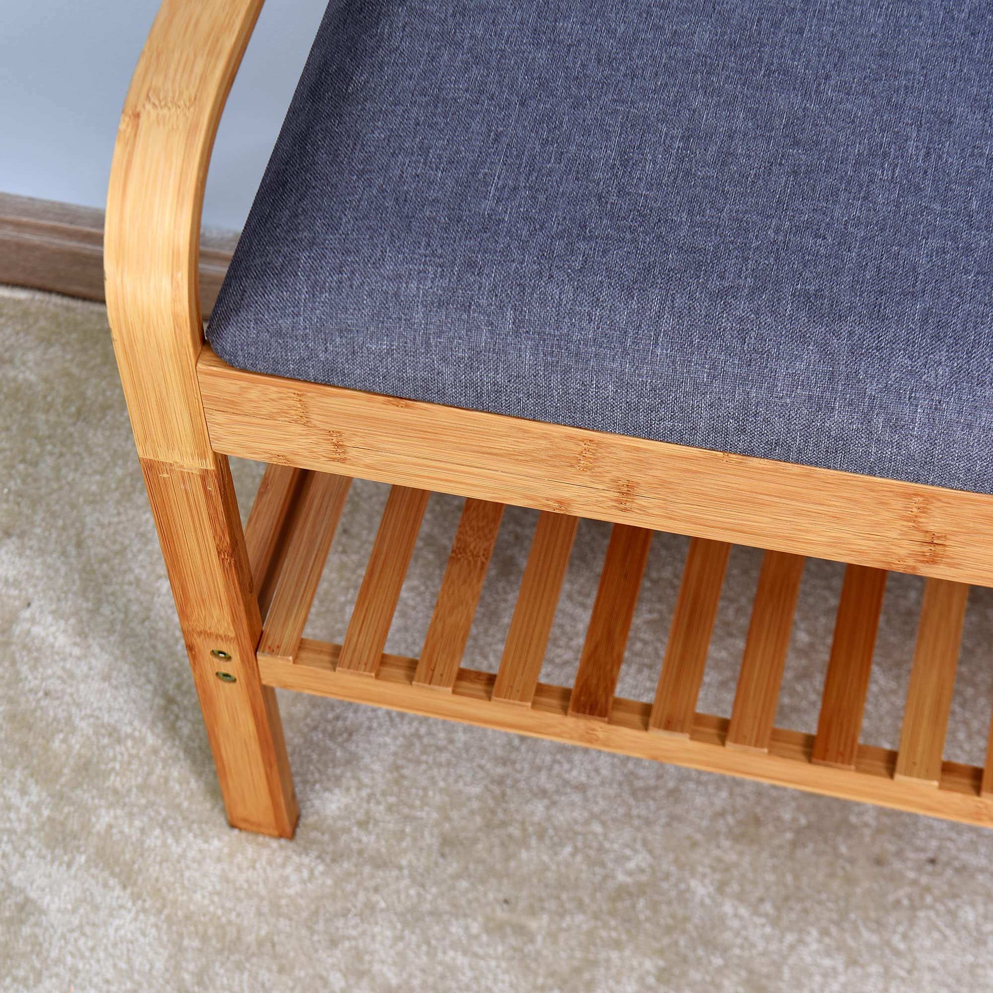 HomVent Shoe Bench with Storage - Small Entryway Bench Seat, Bamboo Shoe Rack & Stool with Cushion for Hallway, Living Room, Bedroom - Perfect for Organizing Shoes & Adding Seating Space