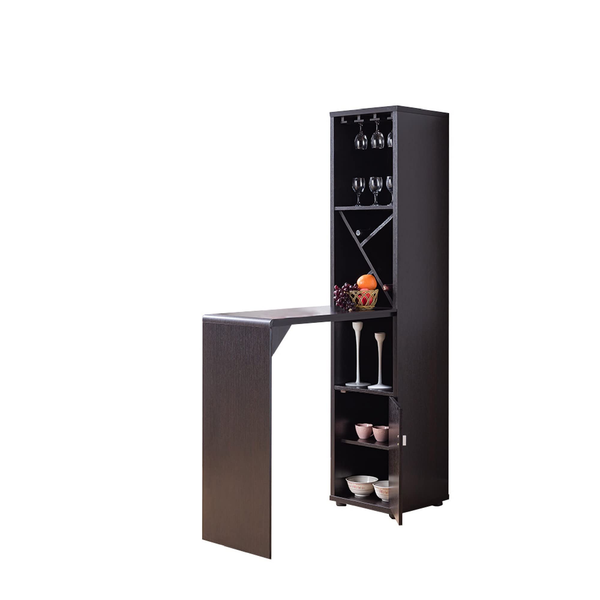 Benjara Solid Wood Wine Cabinet with Spacious Storage & Bar Table - Rustic Brown Finish | Perfect for Dining Room, Bar Corner & Home Entertaining
