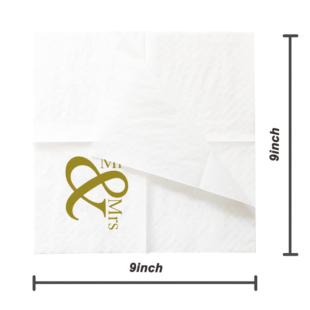 100-Pack Gold Mr and Mrs Wedding Cocktail Napkins - Premium 2-Ply 5x5 Inch Bridal Shower, Engagement, Anniversary & Bachelorette Party Supplies | Perfect for Wedding Receptions, Bridal Showers & Special Celebrations