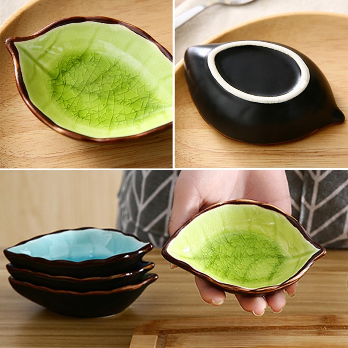 Ceramic Leaf-Shaped Appetizer Plates - Porcelain Sushi Saucers & Small Bowls for Dips, Sauce Dishes - Elegant Dinnerware for Parties, Weddings, and Japanese Cuisine