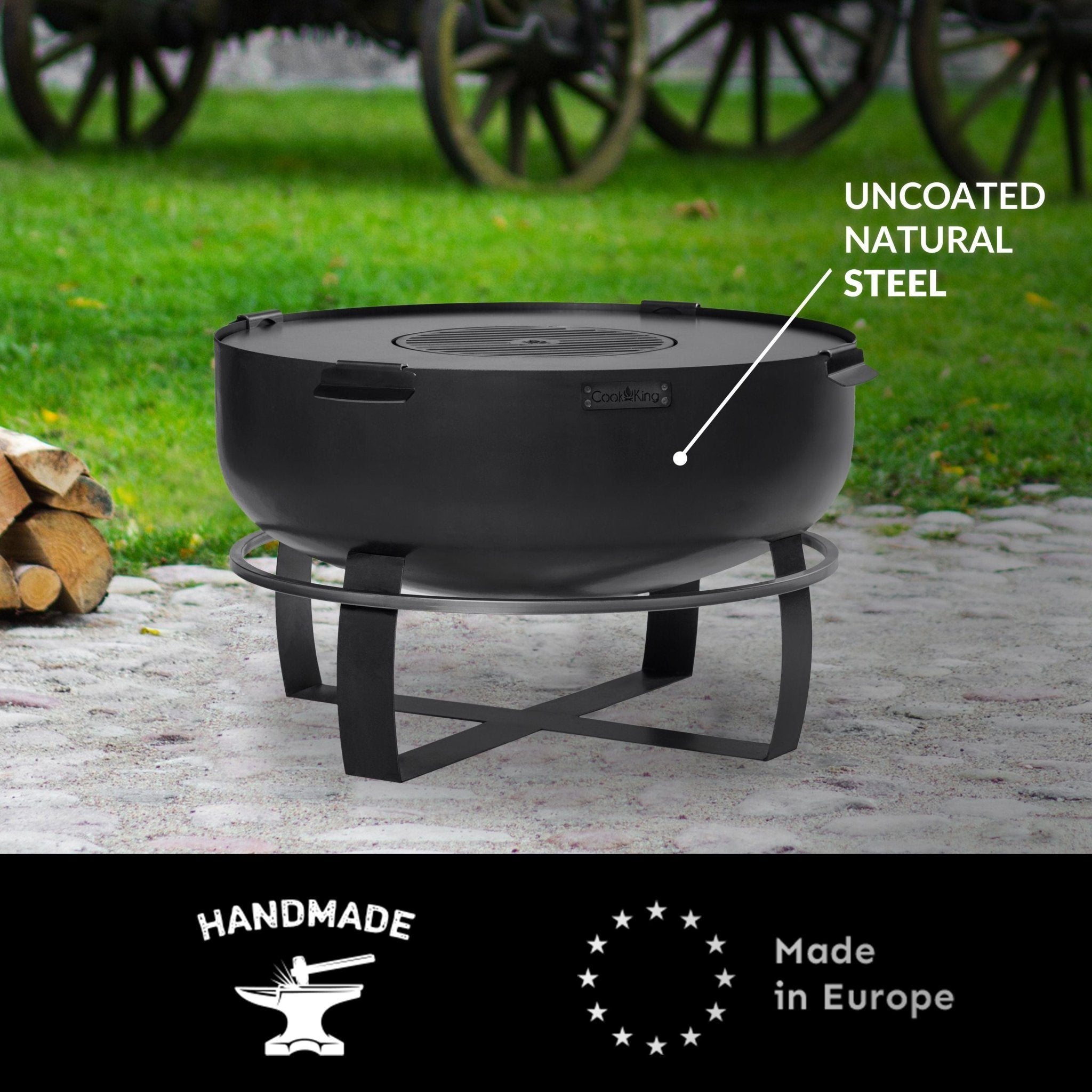 Viking 32 Inch XXL Outdoor Fire Pit with Removable Grill Plate - Perfect for Backyard Camping, BBQ Parties & Patio Gatherings