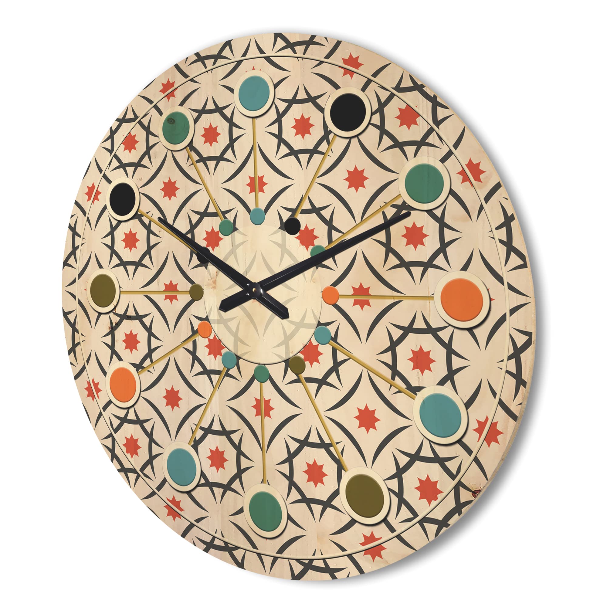 Abstract Retro Design Pattern V Mid-Century Modern Large Wood Wall Clock - Oversized Decorative Wooden Clock for Living Room, Bedroom & Office Décor
