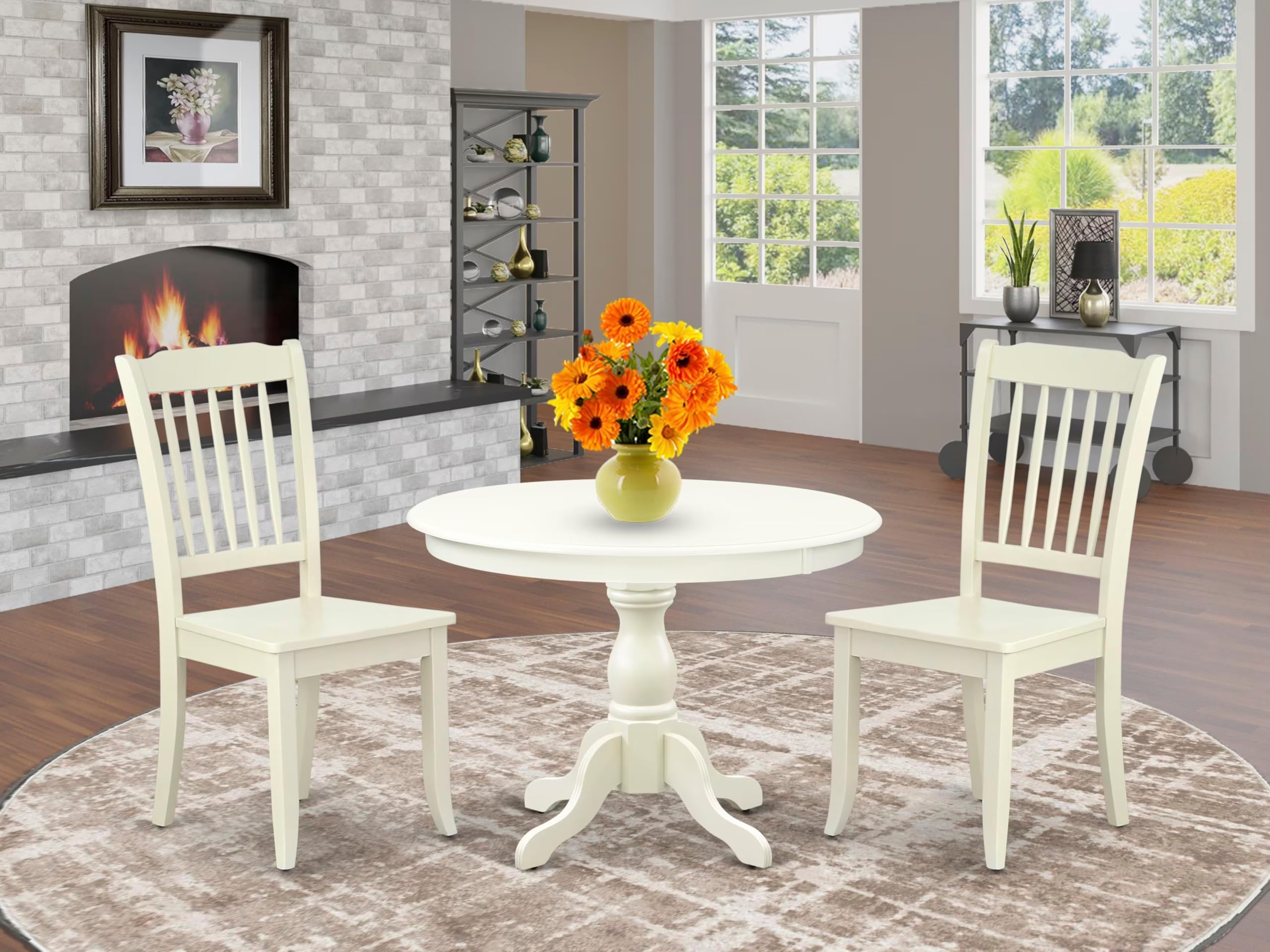 Modern 3-Piece Dining Table Set with Round Wooden Table & 2 Chairs - 42x42 Inch, Linen White - Perfect for Small Spaces, Breakfast Nooks & Cozy Apartments