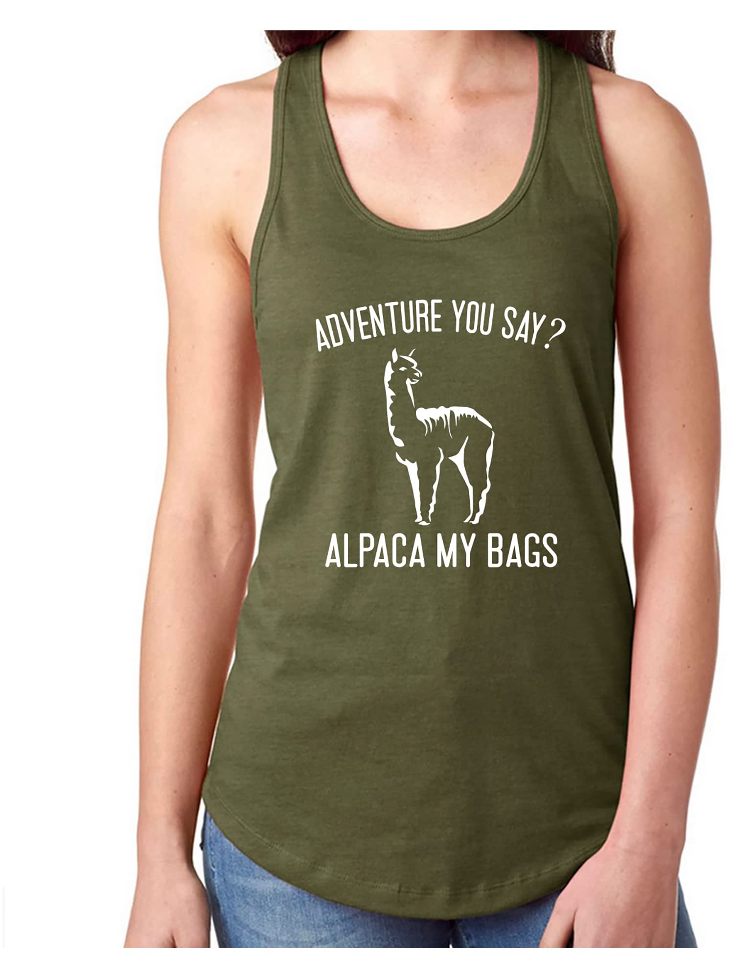 Zerogravitee Adventure Racerback Tank Top - Lightweight & Breathable Workout Shirt for Hiking, Yoga & Travel - Funny Alpaca My Bags Design