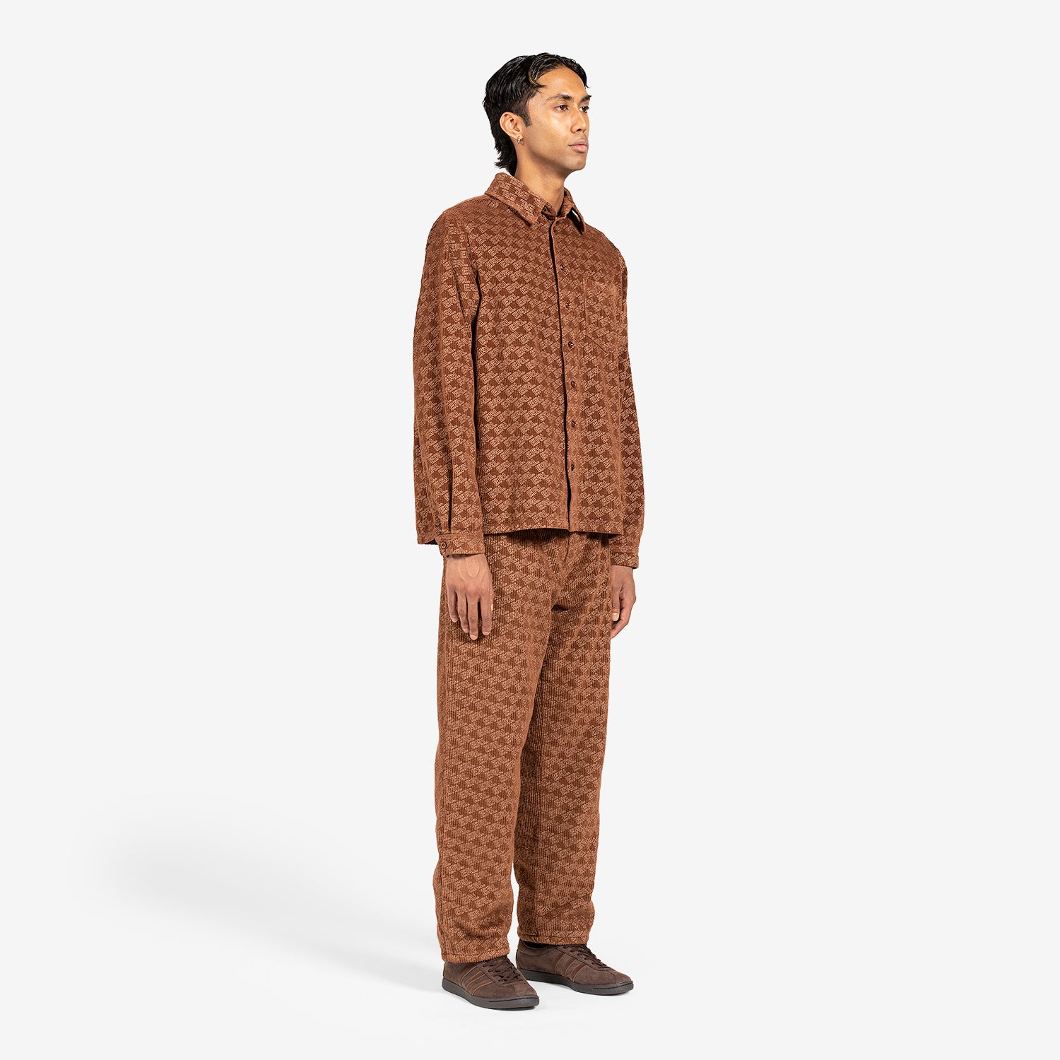 Stylish Corduroy Embossed Button-Down Shirt for Men - Brown Woven Fabric - Perfect for Casual Outings & Office Wear