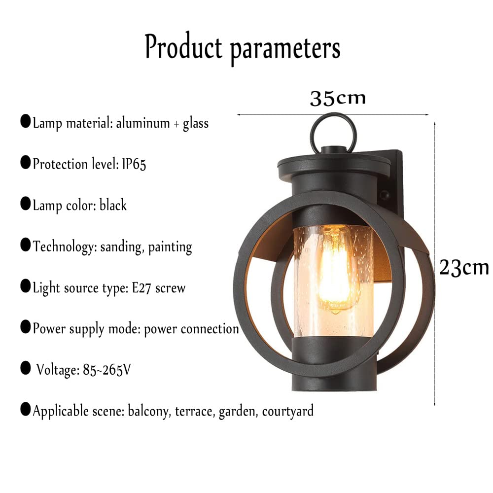 Matte Black Outdoor Wall Lights with Rain Glass Seed Shade - Waterproof Porch Lighting Fixtures for Patio, Garden & Entryway - Durable Architectural Sconces for Exterior Home Decor