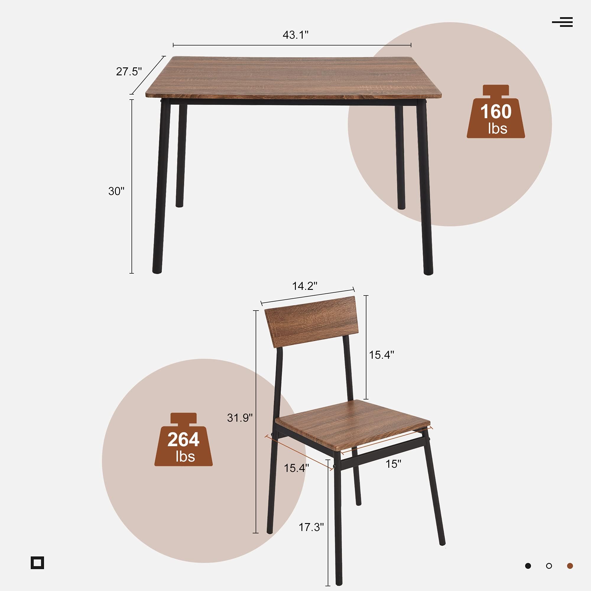 Farmhouse Industrial Style 4-Piece Dining Table Set with Wood & Metal Chairs - Perfect for Small Kitchens, Breakfast Nooks & Compact Living Spaces