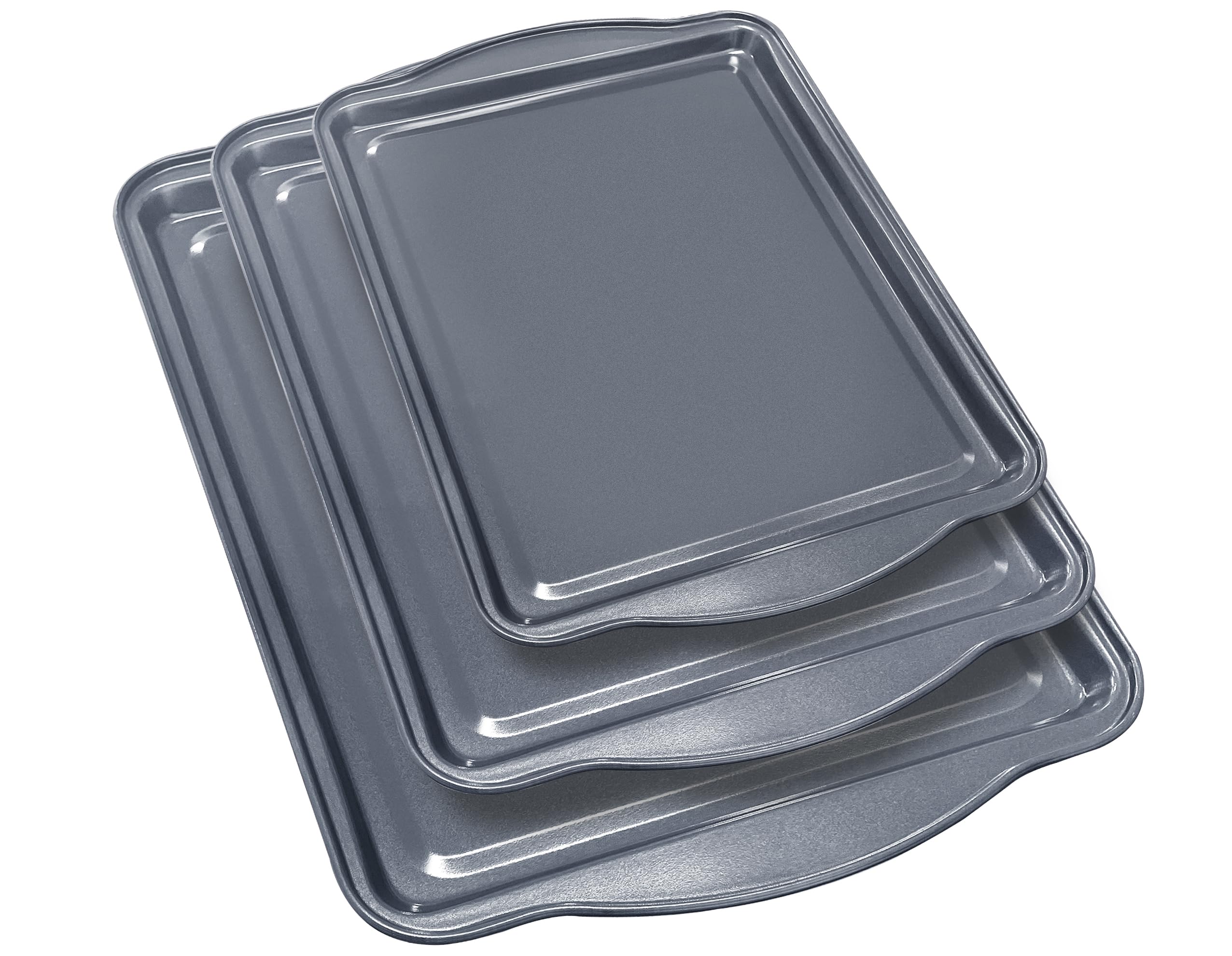 Nonstick Cookie Baking Sheets Set of 3 - Half, Jelly Roll & Quarter Size Baking Pans with Wide Edges | Dishwasher Safe & Easy Clean Bakeware for Cookies, Cakes & Pastries | Perfect for Home Baking, Holiday Treats & Commercial Kitchens
